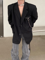 ACE autumn and winter niche shoulder pad suit jacket mens splicing metal chain design sense simple high-end shirt trend