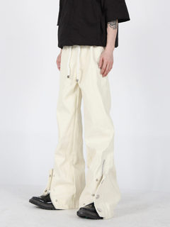 CulturE niche button zipper design leather pants thick rope punk straight pants trend fried street high-end trousers