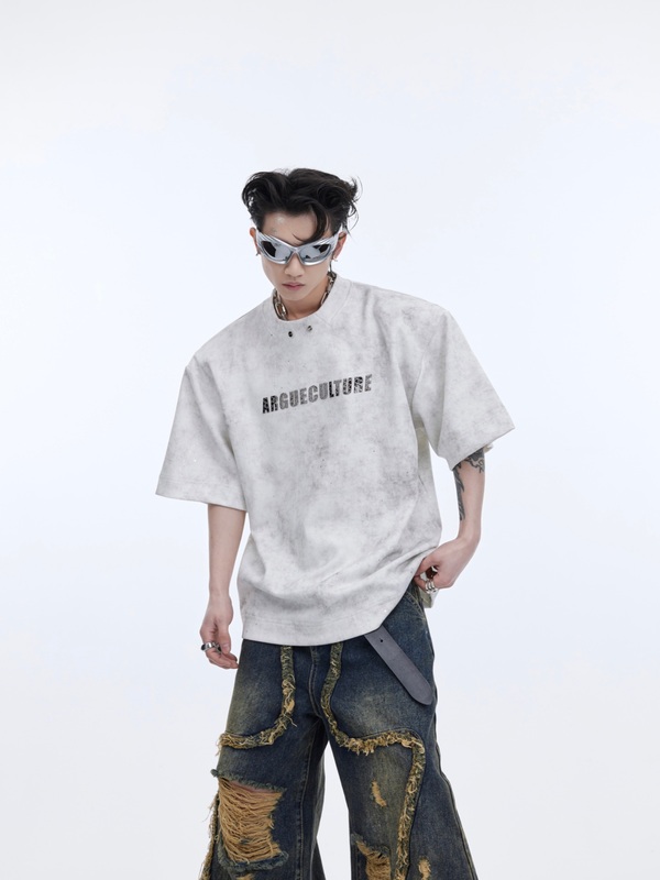 Argue Summer Niche Design with Subtle Shimmer, Shoulder Pads, Short-Sleeved T-Shirt with Metallic Print Embellishments, Round Neck, Thick Top Argue Summer Niche Design with Subtle Shimmer, Shoulder Pads, Short-Sleeved T-Shirt with Metallic Print Embellishments, Round Neck, Thick Top