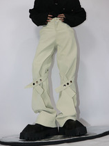 CulturE21s niche knee strap design texture leather pants Senior Trend straight pants loose trousers men and women