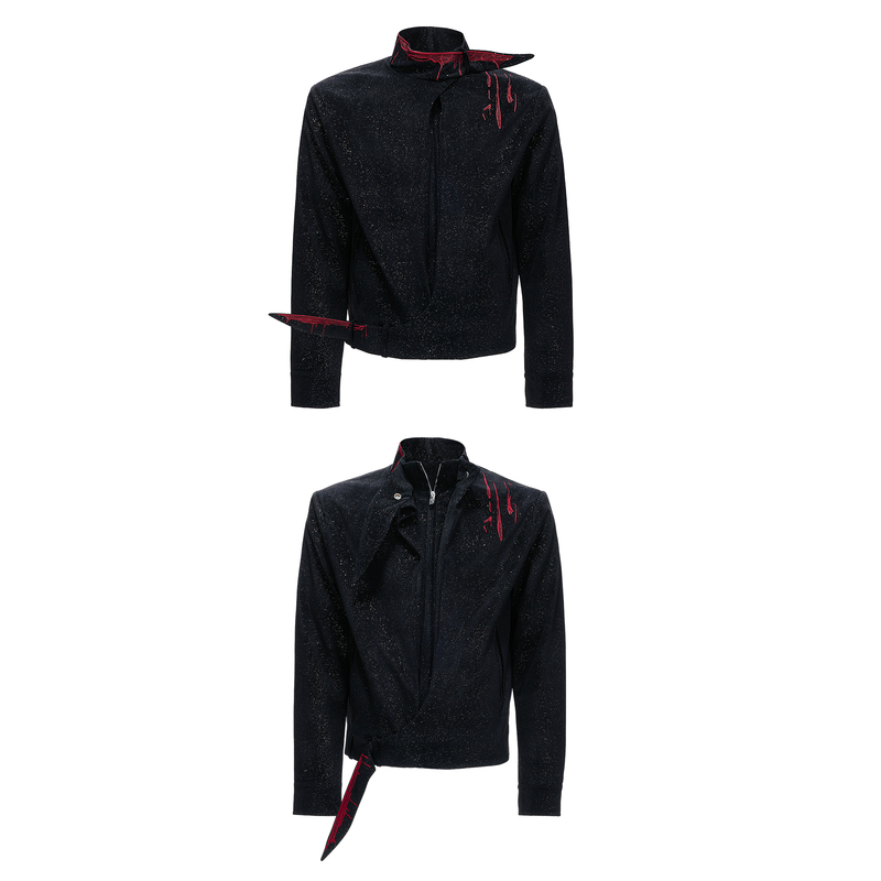 Argueculture Scarlet Cracks* Stardust Glitter Suede Stand Collar Straight Shoulder Bloodstain Embroidery Jacket for Men and Women