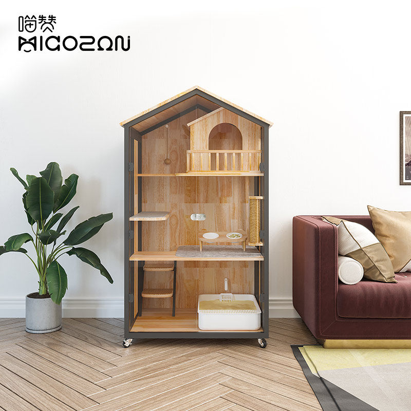 Meow Zan cat cage villa high-grade solid wood luxury three-story large household cat house Cat house climbing frame Cat display cabinet