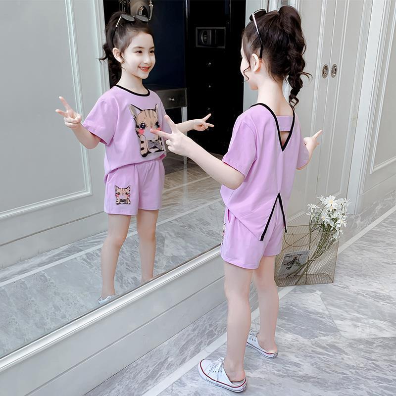 Girls net red suit 2021 new summer clothes girls clothes Foreign school children's clothing summer children's short t-sleeve two-piece set