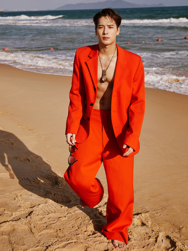 Jackson Wang Celebrity Style Red Shoulder-Padded Suit High-End Blazer Unisex Casual Jacket Autumn and Winter Trendy