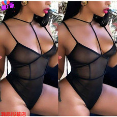 Вышивка Сучжоу black mesh see-through one-piece