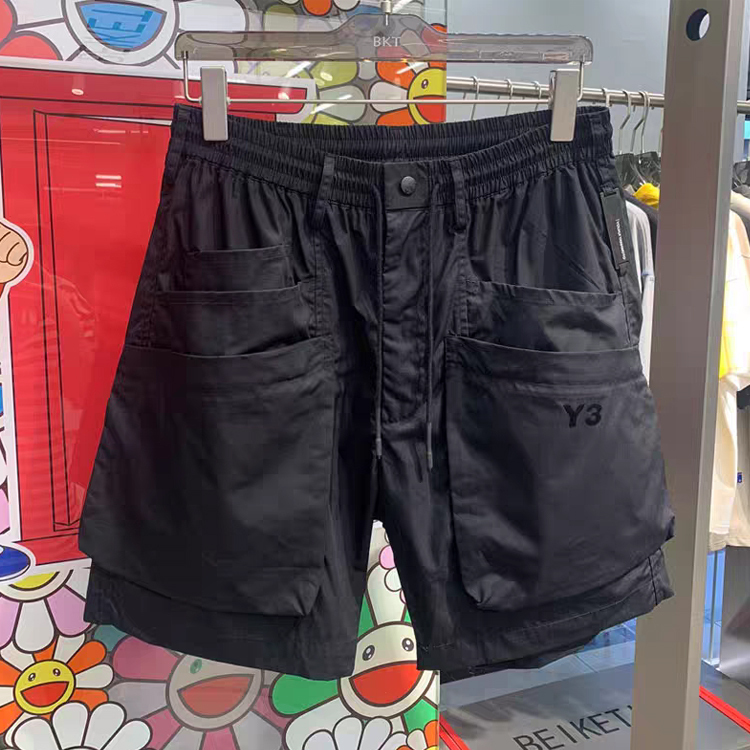 Al Studios Trendy Summer Pocket-Decorated Drawstring Y3 Work Shorts Men's Loose Straight-Leg Knee-Length Shorts
