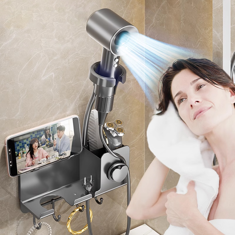 Hair dryer storage rack without punching bathroom hair dryer rack bathroom wall-mounted hair dryer bracket storage artifact