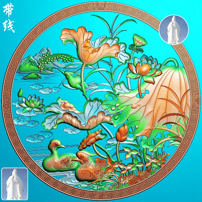 HH-173 Back Print Frame Lotus Flower Mandarin Hanging Plaque Fine Sculpture JDP reliquale picture bmp mandarin duck with water round hanging plaque