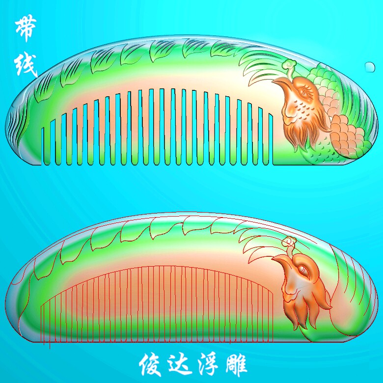 Phoenix comb fine carving map JDP flower and bird comb wood carving Phoenix comb with line relief map grayscale map BMP