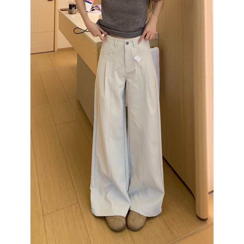 Khaki Casual Wrinkle-Resistant Wide-Leg Pants for Women 2026 New Summer Thin Loose High-Waisted Slimming Drape Straight-Leg Pants