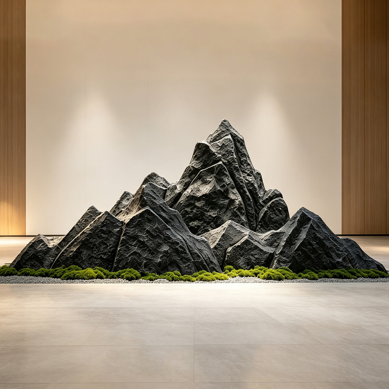 Simulated Rockery Stone, Artificial Stone for Landscaping, Window Display, Sales Office, Courtyard, Hollow Black Mountain Stone, Landscape Stone, Fiberglass Material