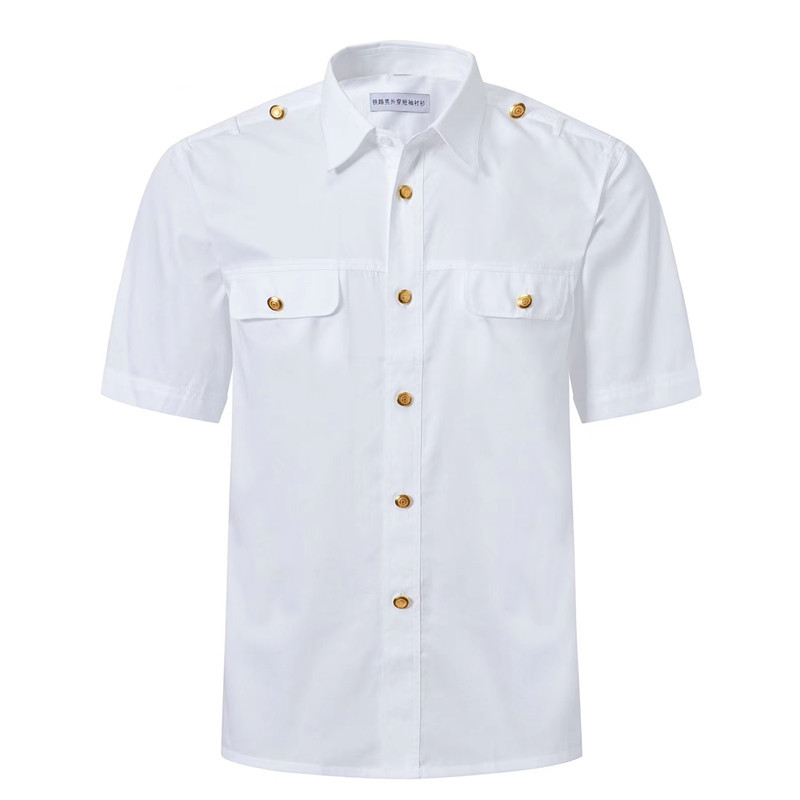 New Style Railway Uniform White Gold-Button Short-Sleeved Shirt High-Speed Rail White Shirt