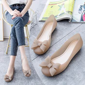 Waterproof Rain Shoes Clearance Women 2024 New Bow Shallow Mouth Baotou Jelly Sandals Fashion Casual Beach Flat Bottom