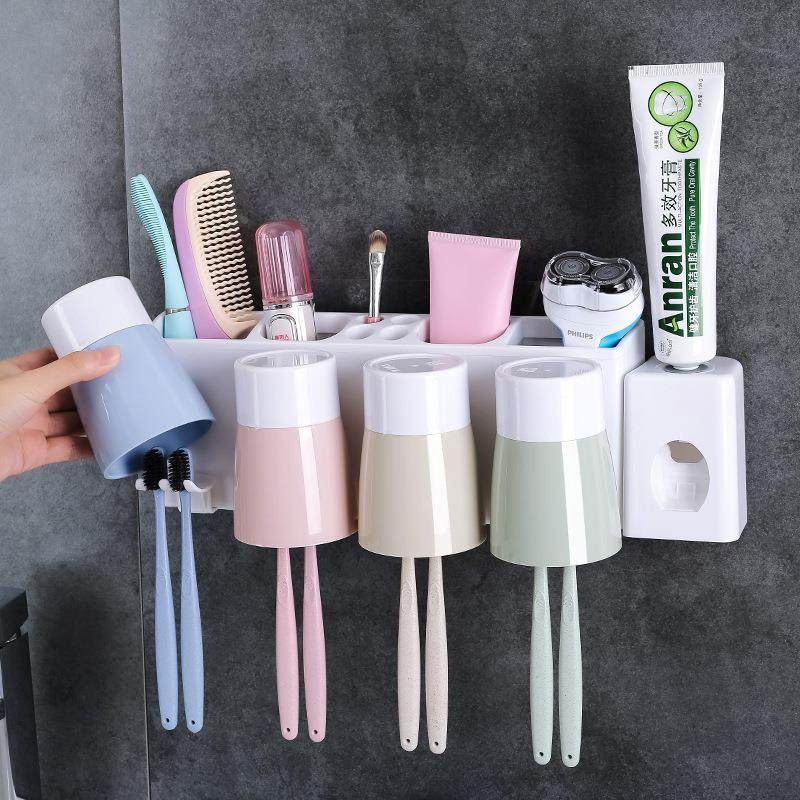 Powerful Adhesive Wall-Mounted Toothbrush Holder, No-Drill, 2/3/4 Slots, Toothbrush Cup Storage Rack, Bathroom Traceless Toothbrush Cup Holder Set