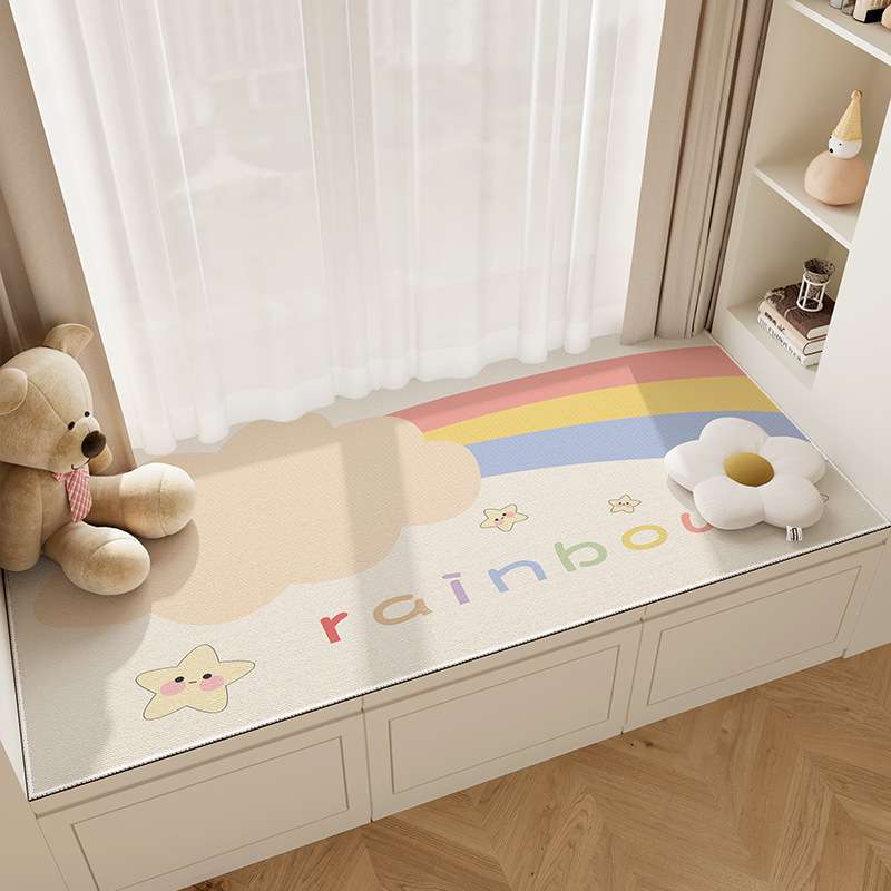 Fresh style rainbow crystal velvet window sill mat, universal balcony mat for all seasons, water-absorbent, non-slip, cool and warm bay window mat
