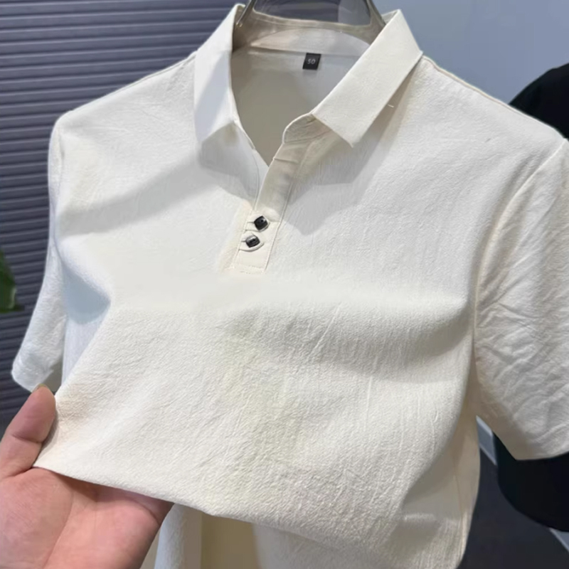 High-End Cotton and Linen Polo Shirt for Men, Short-Sleeved, Summer New Style, Solid Color, Lightweight, Breathable, Turn-Down Collar T-Shirt, Trendy