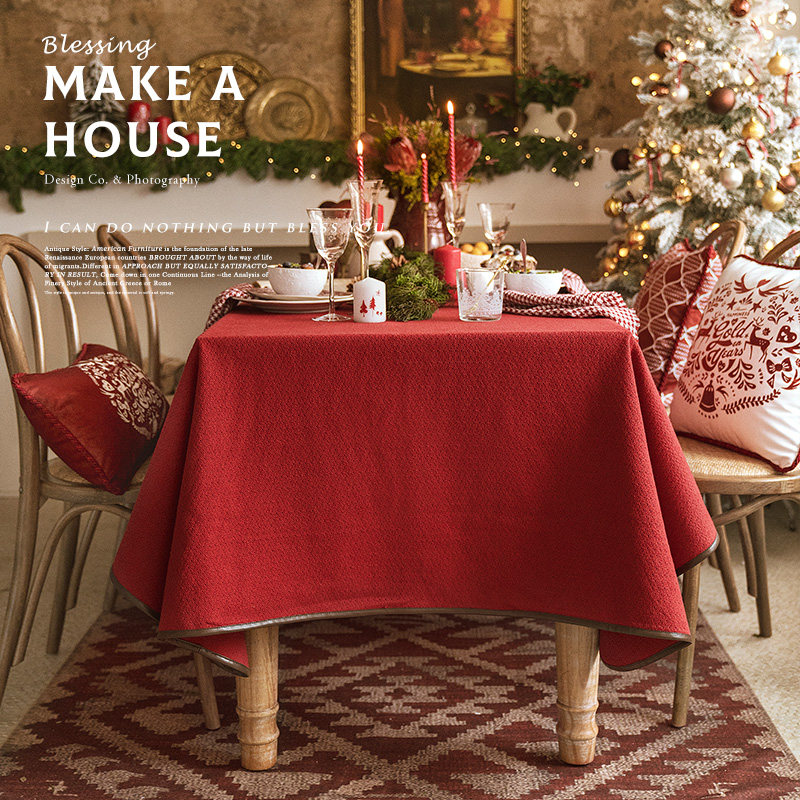 UARA Christmas tablecloth red wedding high-end atmosphere light luxury tablecloth fabric cotton linen rectangular home