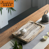Natural whole piece of raw stone tray Simple high-end wooden fossil tea tray Single-layer office living room household small tea table