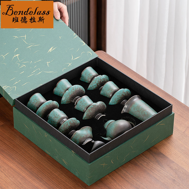 Creative retro style ceramic kung fu tea set simple household reception small set to send gifts high-end custom logo