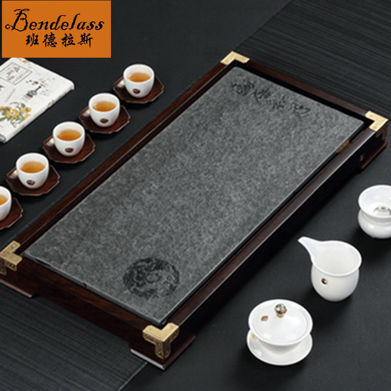 Retro tea sea size No. Kung fu tea Tray Natural Urkin Stone Tea Tray Whole of the household solid wood tea table