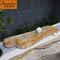 Banderas wood fossil tea tray White jade natural high-end tea sea drainage home office woodized jade tray