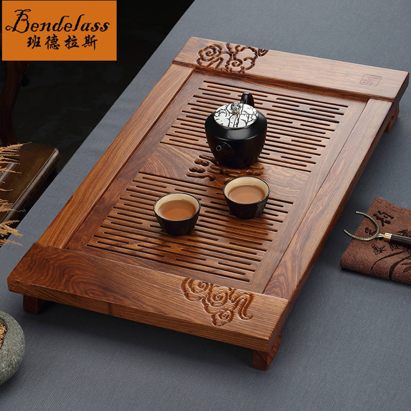 Chinese yellow flower pear solid wood drawer tea tray office home storage type tea sea whole solid wood power tea table