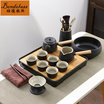 Japanese Kung Fu tea set High-end black pottery side handle pot Home office modern tea tray Simple tea maker