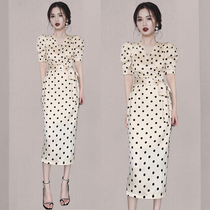 Faff-style Retro Little Fragrant bubble Blister Sleeves Dress 2022 Summer new ladies Body Wrap Hip wave Dresses