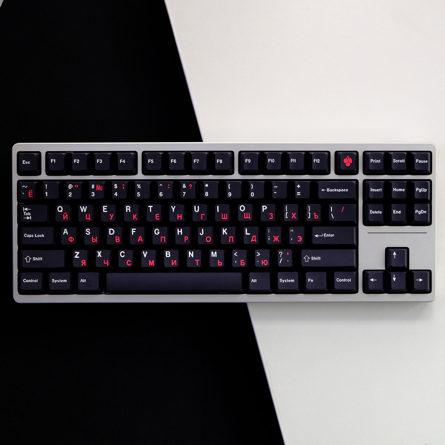 1 Set GMK WOB Red Cyrillic Keycaps PBT Dye Subbed Keycap Black Red