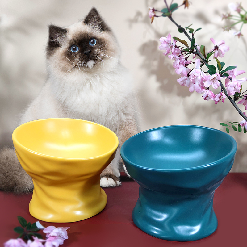 Cat Bowl high foot ceramic protection Cervical Spine Pitched Cat Food Bowl Kitty Water Bowl food Basin Pet Drinking water Anti-plip 