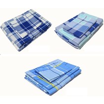 Middle students blue plate dorm sheet three pieces of single - person striped with old rough white double 90cm