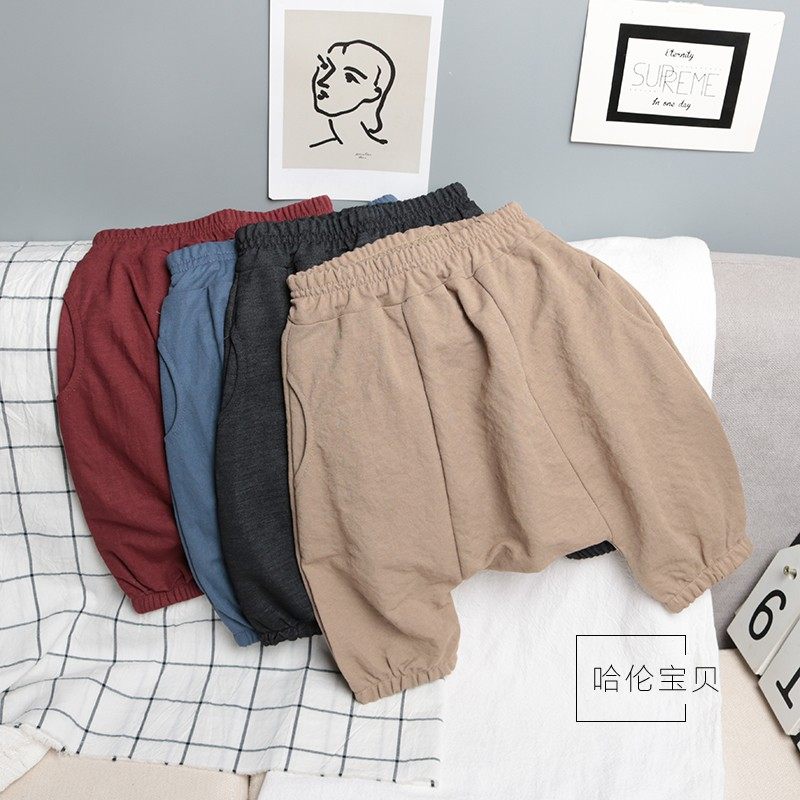 One pair of children's shorts summer thin loose casual bloomers boys and girls mercerized cotton cropped anti-mosquito pants