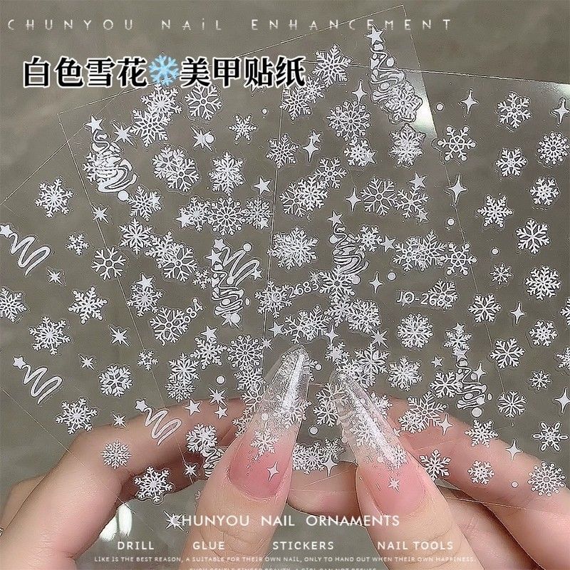 New White Snowflake Stickers Nail Art Snowflake Stickers Nail Patches Christmas Snowflake Thin and Flexible Nail Decorations