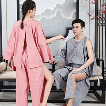 Moxibustion clothing cotton front and back open buckle long physiotherapy clothing massage clothing open back foot bath beauty salon sweat steaming clothing long sleeve