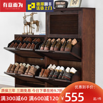 Shoe Cabinet Home Door 2021 New Log Color Narrow Simple Solid Wood Ultra Thin Outside the Living Room Tipping Entry Cabinet