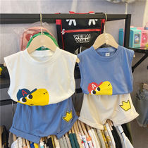 Male Baby Summer Clothing Suit 2021 New Boy Cotton Fabric Dinosaur Vest Shorts Foreign Air Two Sets Comfort Korean Version