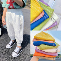 Boy pure cotton letters printed sports pants summer bunches light cage pants female baby anti-mosquito pants 100 hitch for leisure
