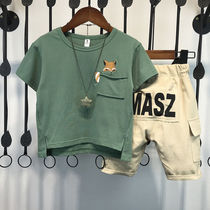 Childrens clothes boy summer clothing suit 2021 new children Korean version Summer short sleeve baby Two sets of ocean gas single piece tide