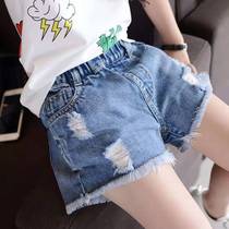 2021 new Summer girls Breaking Holes Denim Shorts Children Han Edition High Waist Loose Hot Pants Thin big boy pants