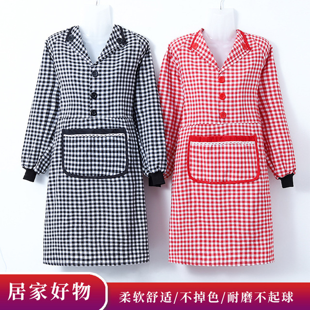 Lazy bear cotton overcoat home kitchen apron long sleeves female cute fashion net red anti-oil anti-fouling breathable overalls