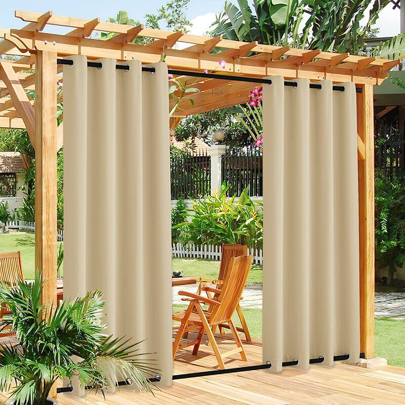 Outdoor Waterproof Curtains with Perforations for Wind and Rain Protection, Fully Blackout for Balcony, Gazebo, Courtyard, and Pergola Sunshade Outdoor Waterproof Curtains with Perforations for Wind and Rain Protection, Fully Blackout for Balcony, Gazebo, Courtyard, and Pergola Sunshade