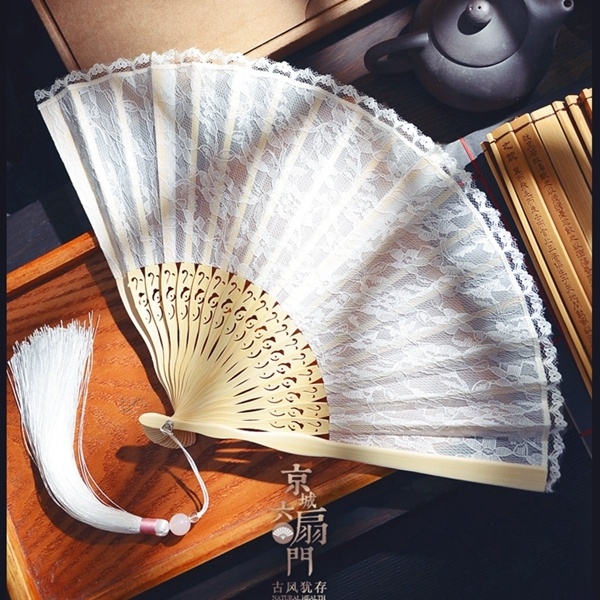 Fan with flagrobe fan ancient flow of Suhan clothing accessories handheld fairylene folding fan easy opening fan fashion Chinese wind