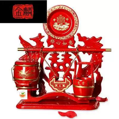 Child birth barrel wedding room wedding red bucket happy barrel bride retro red dowry ornaments son Sun barrel treasure barrel three-piece set