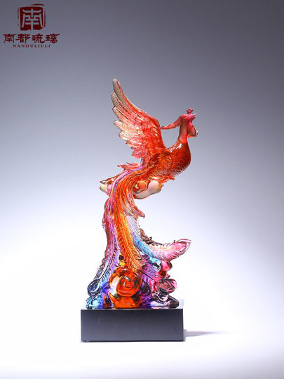 Zibo Glaze Crafts Phoenix Dance Nine Heavens Advanced Phoenix Nirvana Adorno Mascota Sala de estar Feng Shui Luz Decoración de lujo