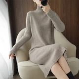 Свитер, демисезонное платье, длинная юбка, высокий воротник, премиум класс