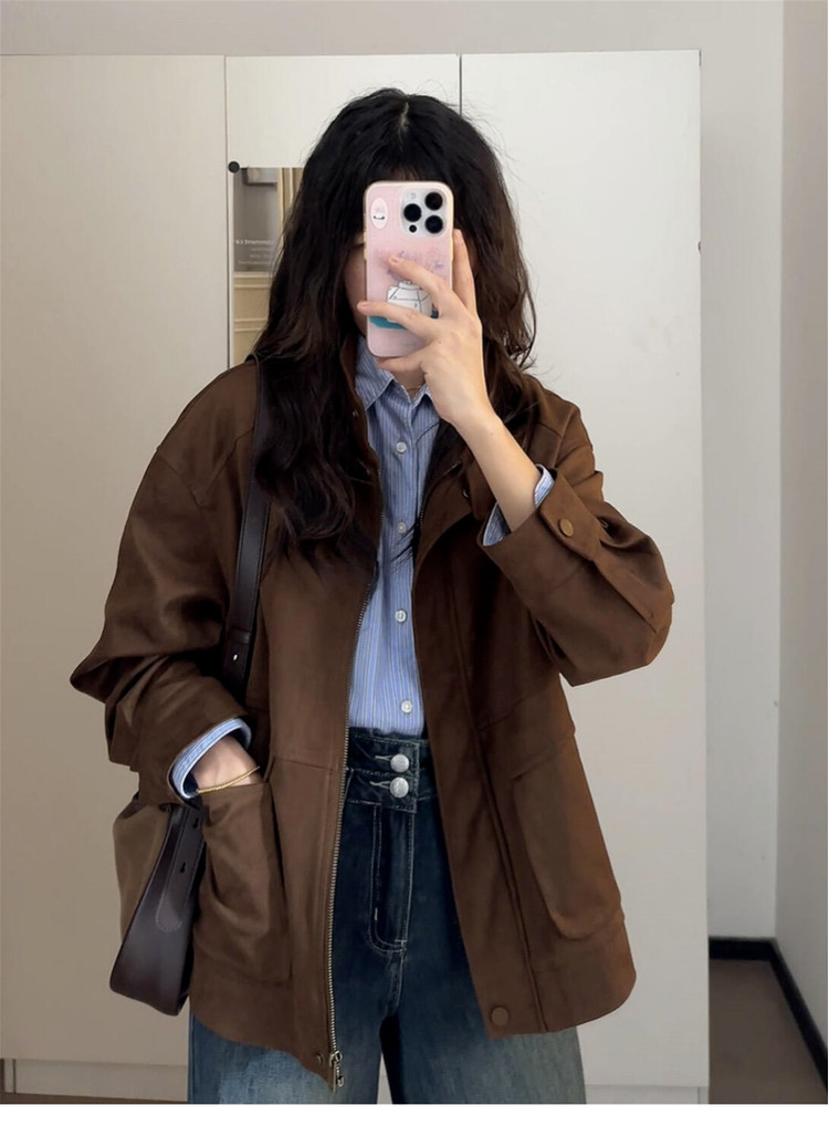 Korean Style Short Retro Brown Jacket Coat