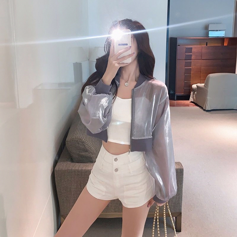 2026 Summer New Korean Style Thin Transparent Flowing Cardigan Short Sun Protection Shirt Women's Air Conditioning Shirt Jacket Top Women
