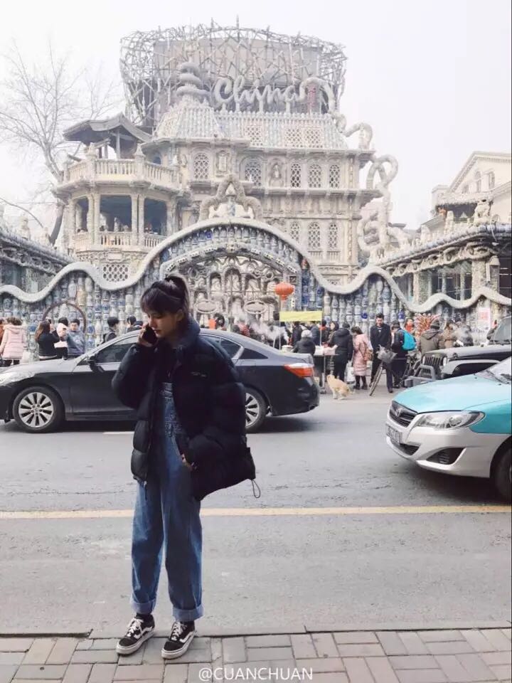 Ck ban đầu sáng tạo retro quần ống rộng chân yếm cổ xưa tuổi lỏng lẻo mỏng màu hoang dã nặng làm việc quần jean nữ quần bò nữ