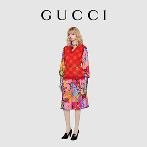[新品]GUCCI古驰线上专享艺术家Ken Scott印花系列真丝半身裙