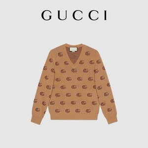 [新品]GUCCI古驰双G提花羊毛V领毛衣